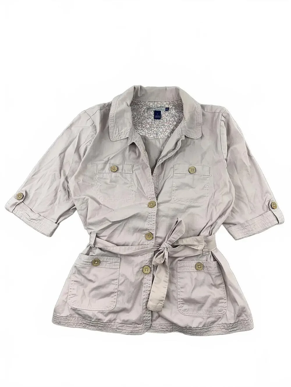 Bandolino Blu Mauve Belted Safari Blouse Jacket Top